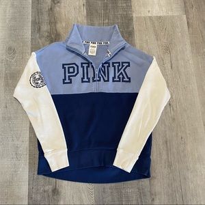 Victoria’s Secret PINK Half-Zip Blue/White Block Logo Sweatshirt